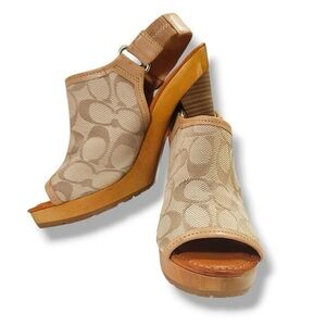 Coach Beige Signature Canvas Sandals
